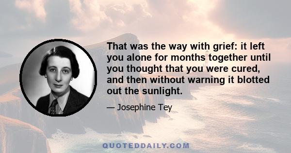 That was the way with grief: it left you alone for months together until you thought that you were cured, and then without warning it blotted out the sunlight.