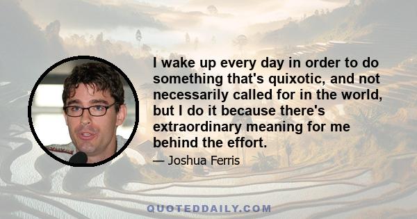 I wake up every day in order to do something that's quixotic, and not necessarily called for in the world, but I do it because there's extraordinary meaning for me behind the effort.