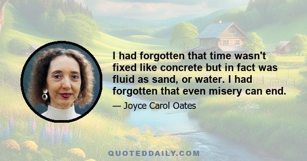 I had forgotten that time wasn't fixed like concrete but in fact was fluid as sand, or water. I had forgotten that even misery can end.