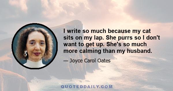 I write so much because my cat sits on my lap. She purrs so I don't want to get up. She's so much more calming than my husband.