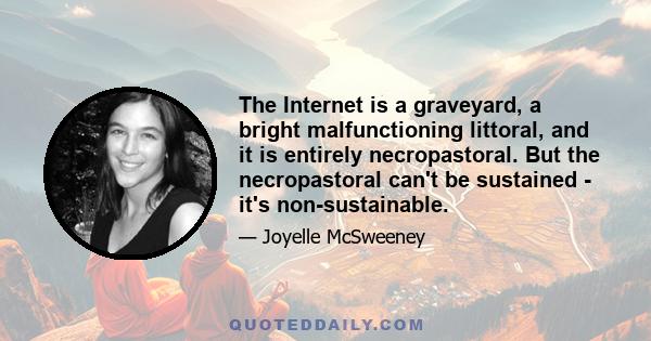 The Internet is a graveyard, a bright malfunctioning littoral, and it is entirely necropastoral. But the necropastoral can't be sustained - it's non-sustainable.