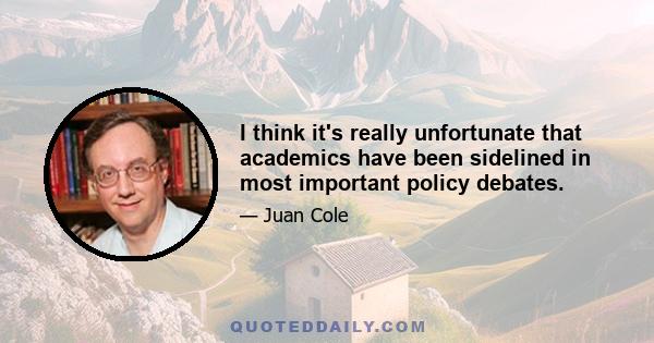 I think it's really unfortunate that academics have been sidelined in most important policy debates.
