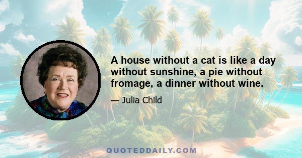 A house without a cat is like a day without sunshine, a pie without fromage, a dinner without wine.