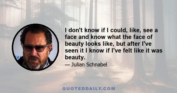 I don't know if I could, like, see a face and know what the face of beauty looks like, but after I've seen it I know if I've felt like it was beauty.