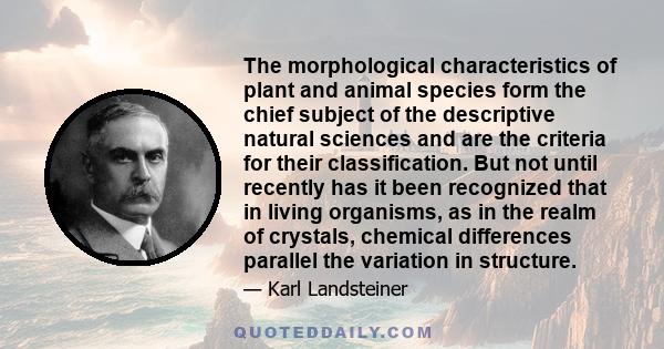 The morphological characteristics of plant and animal species form the chief subject of the descriptive natural sciences and are the criteria for their classification. But not until recently has it been recognized that