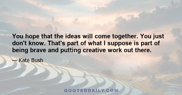 You hope that the ideas will come together. You just don't know. That's part of what I suppose is part of being brave and putting creative work out there.