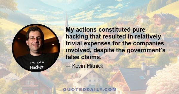 My actions constituted pure hacking that resulted in relatively trivial expenses for the companies involved, despite the government's false claims.