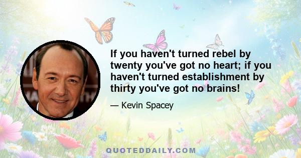 If you haven't turned rebel by twenty you've got no heart; if you haven't turned establishment by thirty you've got no brains!