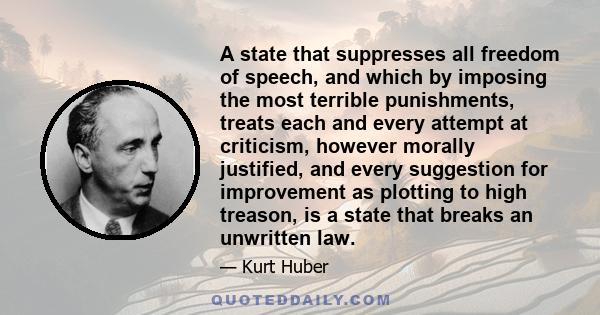 A state that suppresses all freedom of speech, and which by imposing the most terrible punishments, treats each and every attempt at criticism, however morally justified, and every suggestion for improvement as plotting 