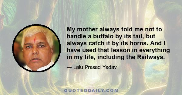 My mother always told me not to handle a buffalo by its tail, but always catch it by its horns. And I have used that lesson in everything in my life, including the Railways.