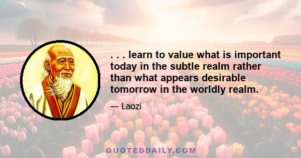 . . . learn to value what is important today in the subtle realm rather than what appears desirable tomorrow in the worldly realm.