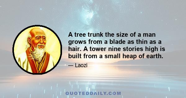 A tree trunk the size of a man grows from a blade as thin as a hair. A tower nine stories high is built from a small heap of earth.