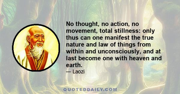 No thought, no action, no movement, total stillness: only thus can one manifest the true nature and law of things from within and unconsciously, and at last become one with heaven and earth.