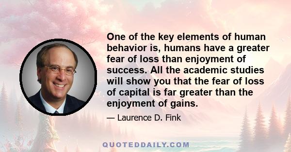 One of the key elements of human behavior is, humans have a greater fear of loss than enjoyment of success. All the academic studies will show you that the fear of loss of capital is far greater than the enjoyment of