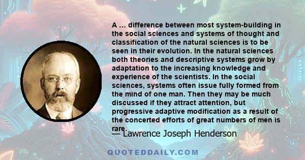 A … difference between most system-building in the social sciences and systems of thought and classification of the natural sciences is to be seen in their evolution. In the natural sciences both theories and