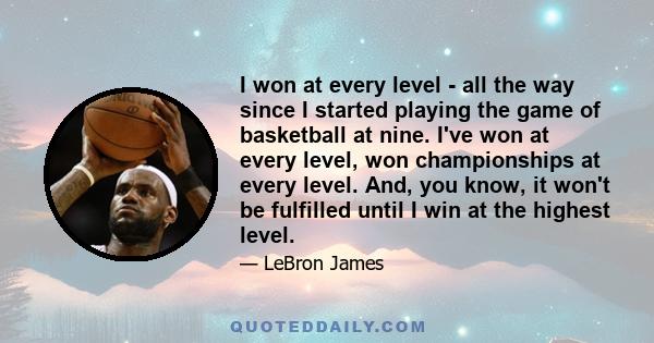 I won at every level - all the way since I started playing the game of basketball at nine. I've won at every level, won championships at every level. And, you know, it won't be fulfilled until I win at the highest level.