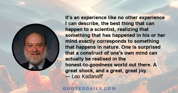 It's an experience like no other experience I can describe, the best thing that can happen to a scientist, realizing that something that has happened in his or her mind exactly corresponds to something that happens in