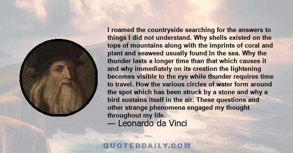 I roamed the countryside searching for the answers to things I did not understand. Why shells existed on the tops of mountains along with the imprints of coral and plant and seaweed usually found in the sea. Why the