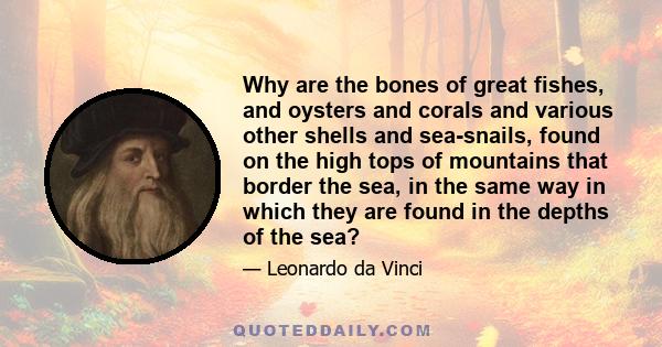 Why are the bones of great fishes, and oysters and corals and various other shells and sea-snails, found on the high tops of mountains that border the sea, in the same way in which they are found in the depths of the