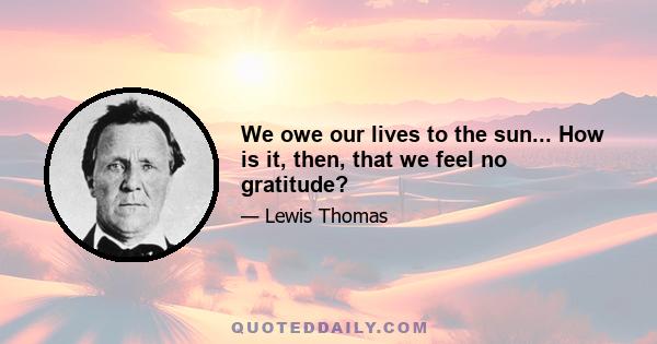 We owe our lives to the sun... How is it, then, that we feel no gratitude?