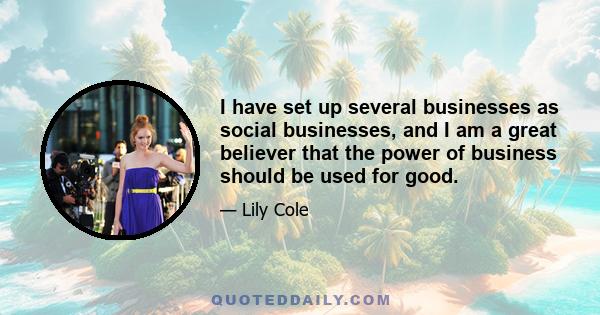 I have set up several businesses as social businesses, and I am a great believer that the power of business should be used for good.