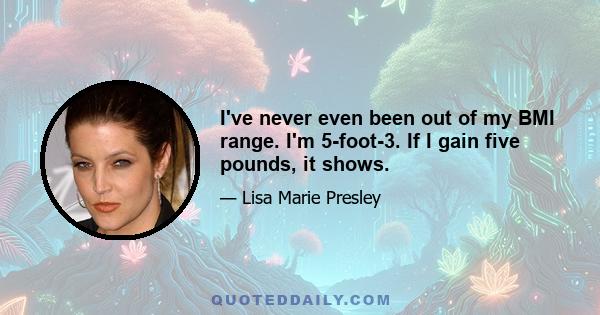 I've never even been out of my BMI range. I'm 5-foot-3. If I gain five pounds, it shows.