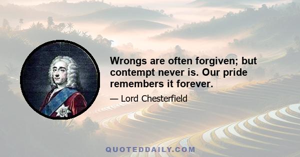 Wrongs are often forgiven; but contempt never is. Our pride remembers it forever.