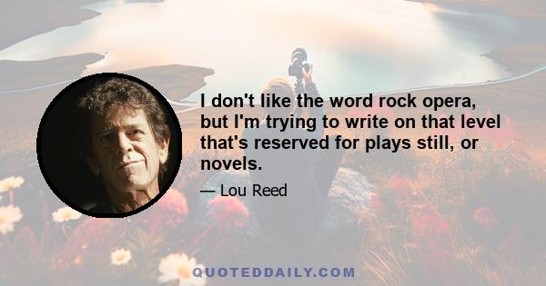 I don't like the word rock opera, but I'm trying to write on that level that's reserved for plays still, or novels.