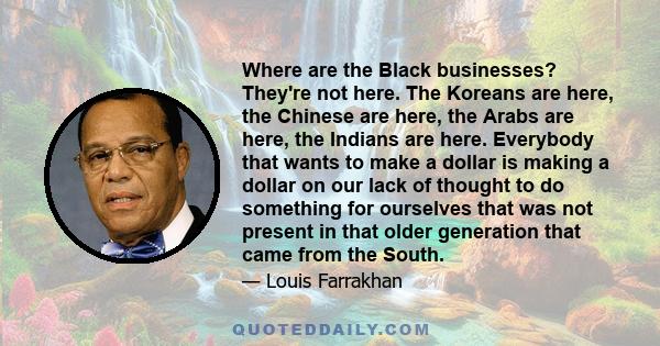 Where are the Black businesses? They're not here. The Koreans are here, the Chinese are here, the Arabs are here, the Indians are here. Everybody that wants to make a dollar is making a dollar on our lack of thought to