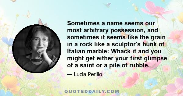 Sometimes a name seems our most arbitrary possession, and sometimes it seems like the grain in a rock like a sculptor's hunk of Italian marble: Whack it and you might get either your first glimpse of a saint or a pile