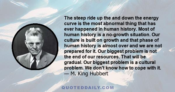 The steep ride up the and down the energy curve is the most abnormal thing that has ever happened in human history. Most of human history is a no-growth situation. Our culture is built on growth and that phase of human