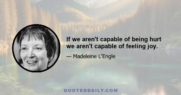 If we aren't capable of being hurt we aren't capable of feeling joy.