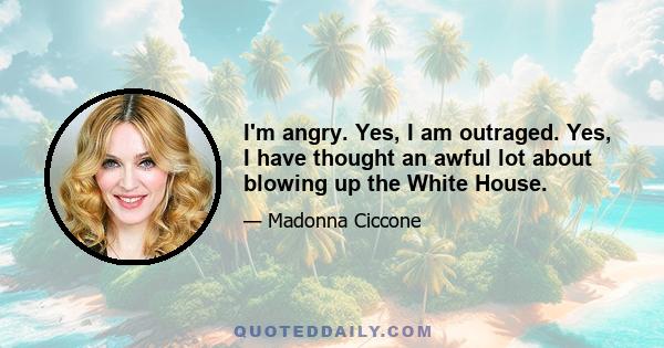 I'm angry. Yes, I am outraged. Yes, I have thought an awful lot about blowing up the White House.