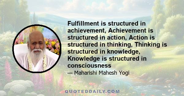 Fulfillment is structured in achievement, Achievement is structured in action, Action is structured in thinking, Thinking is structured in knowledge, Knowledge is structured in consciousness