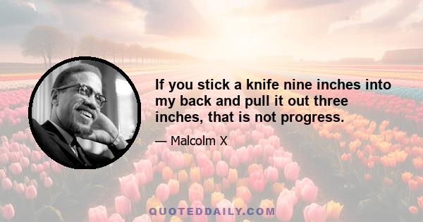 If you stick a knife nine inches into my back and pull it out three inches, that is not progress. Even if you pull it all the way out, that is not progress. Progress is healing the wound, and America hasn't even begun