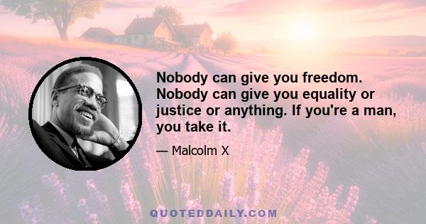 Nobody can give you freedom. Nobody can give you equality or justice or anything. If you're a man, you take it.