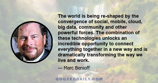 The world is being re-shaped by the convergence of social, mobile, cloud, big data, community and other powerful forces. The combination of these technologies unlocks an incredible opportunity to connect everything