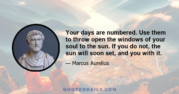 Your days are numbered. Use them to throw open the windows of your soul to the sun. If you do not, the sun will soon set, and you with it.