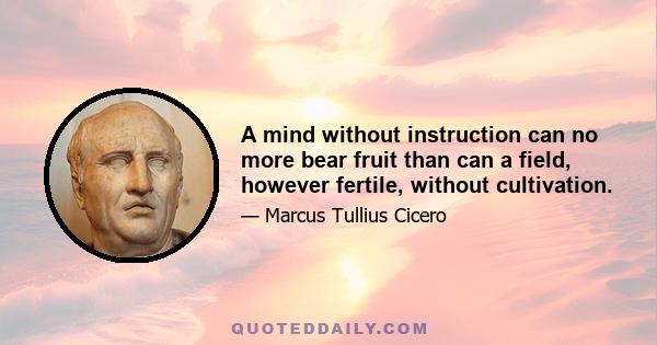 A mind without instruction can no more bear fruit than can a field, however fertile, without cultivation.