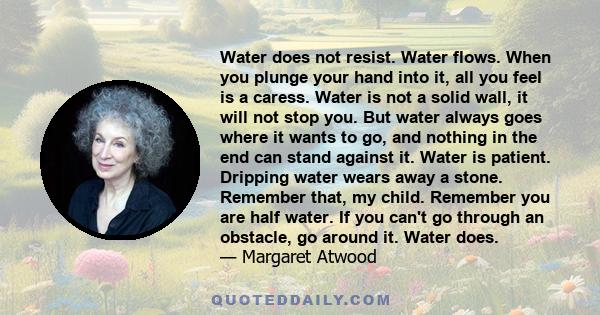 Water does not resist. Water flows. When you plunge your hand into it, all you feel is a caress. Water is not a solid wall, it will not stop you. But water always goes where it wants to go, and nothing in the end can