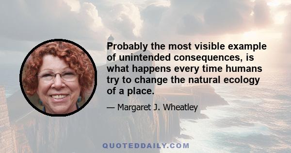 Probably the most visible example of unintended consequences, is what happens every time humans try to change the natural ecology of a place.