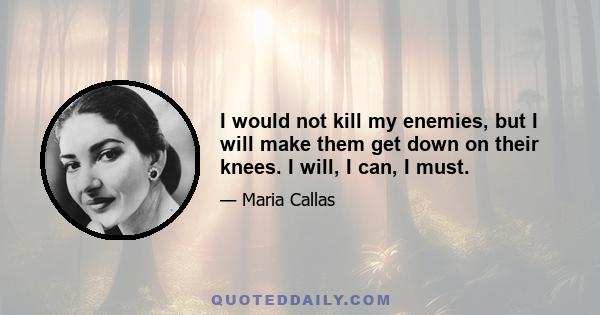 I would not kill my enemies, but I will make them get down on their knees. I will, I can, I must.