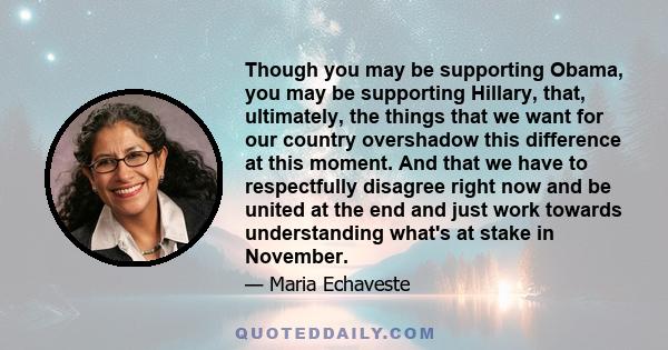 Though you may be supporting Obama, you may be supporting Hillary, that, ultimately, the things that we want for our country overshadow this difference at this moment. And that we have to respectfully disagree right now 