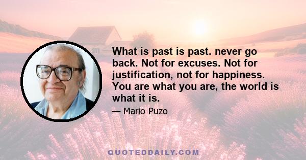 What is past is past. never go back. Not for excuses. Not for justification, not for happiness. You are what you are, the world is what it is.