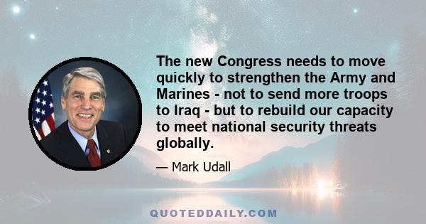 The new Congress needs to move quickly to strengthen the Army and Marines - not to send more troops to Iraq - but to rebuild our capacity to meet national security threats globally.