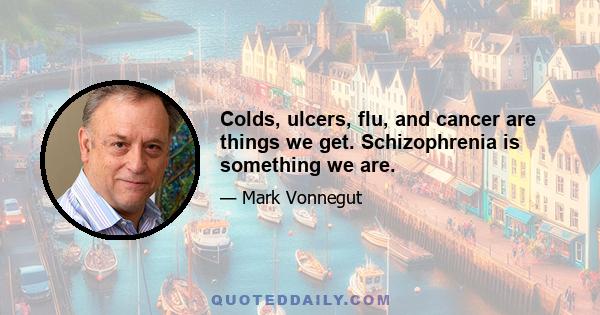 Colds, ulcers, flu, and cancer are things we get. Schizophrenia is something we are.