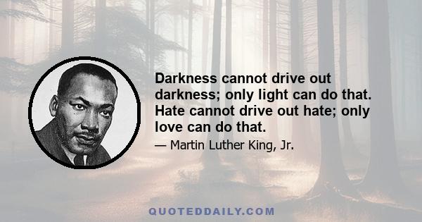 Darkness cannot drive out darkness; only light can do that. Hate cannot drive out hate; only love can do that.