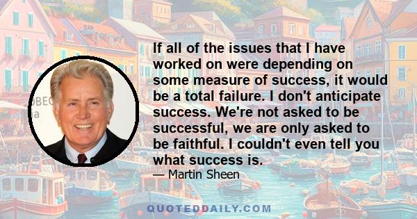 If all of the issues that I have worked on were depending on some measure of success, it would be a total failure. I don't anticipate success. We're not asked to be successful, we are only asked to be faithful. I