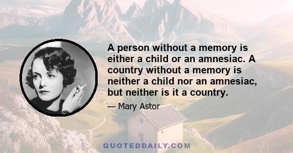 A person without a memory is either a child or an amnesiac. A country without a memory is neither a child nor an amnesiac, but neither is it a country.