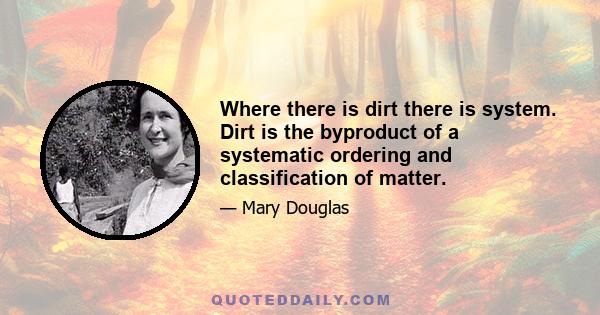 Where there is dirt there is system. Dirt is the byproduct of a systematic ordering and classification of matter.